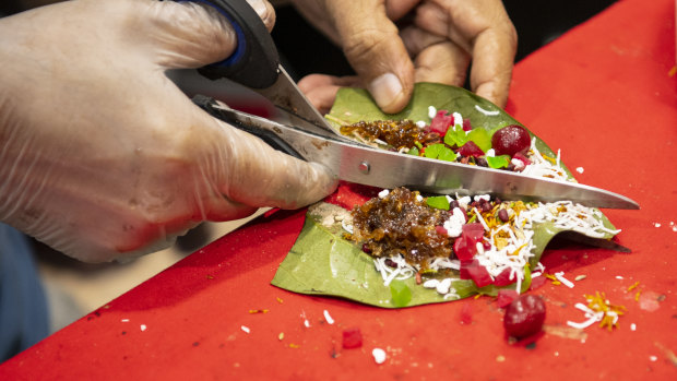 Fresh paan, a south Asian treat usually served at the end of a meal, is prepared in Haldon Street in Lakemba during Ramadan.