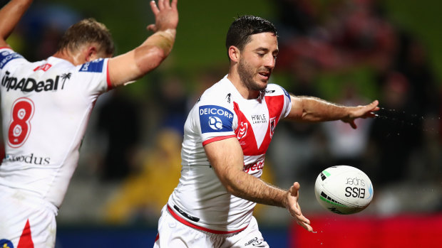 Ben Hunt sent a ball into the sky as he celebrated his second try.