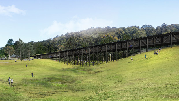 The trestle like structure housing creative learning hub and accommodation.