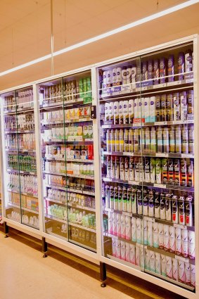 Products are locked in cabinets to prevent shoplifting at a NSW Woolworths