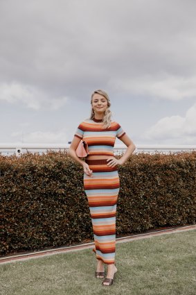 Good stretch ... socialite Nadia Fairfax, in Scanlan Theodore, at the Caulfield Cup. 