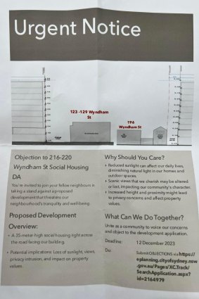 A flyer circulating among residents about the proposed affordable housing development in Alexandria.
