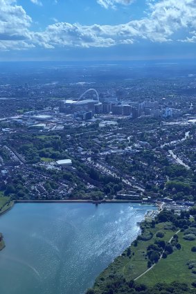 Bailey Wright’s glorious view of Wembley Stadium and surrounds, from his private helicopter.