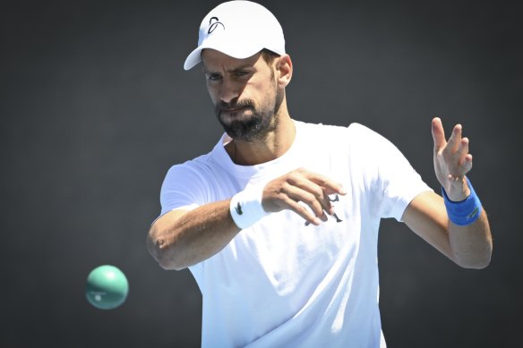 Novak Djokovic practising on Tuesday.