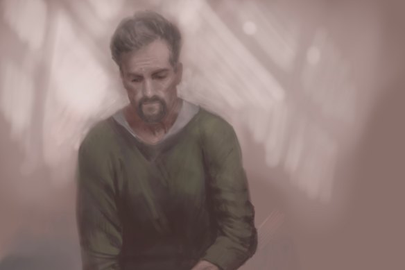 A court sketch of Sam Wood during his appearance at Maroochydore Magistrates Court on October 8.