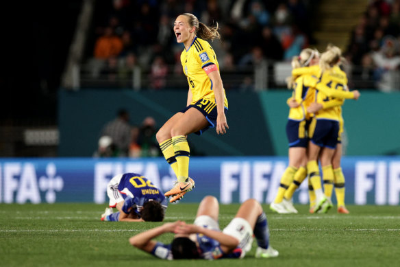 Sweden’s Magdalena Eriksson celebrates victory.