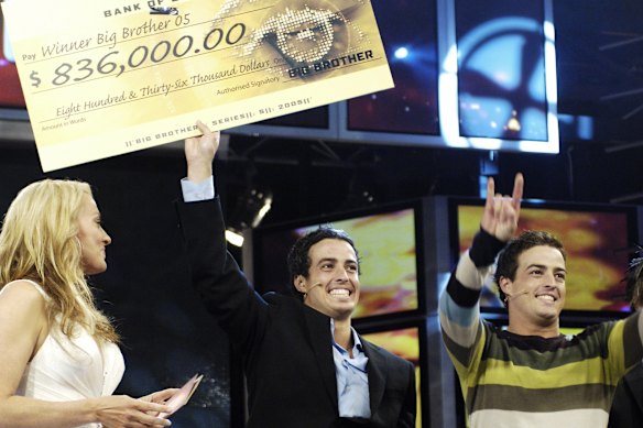 Gretel Killeen with 2005 Big Brother winner “Logan Greg” and his twin brother “Logan David”.