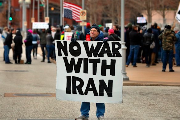 Air Force veteran Mike Fitzgerald protests in St Louis.