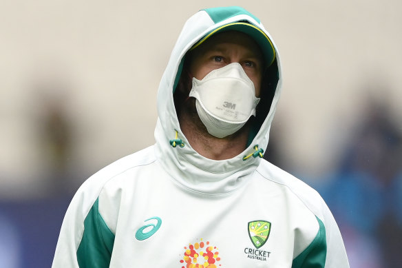 Matthew Wade, who has contracted COVID-19, before the game at the MCG.