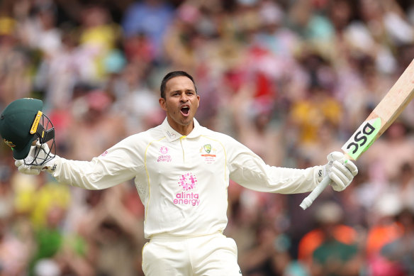 Usman Khawaja celebrates his century at the SCG this month.