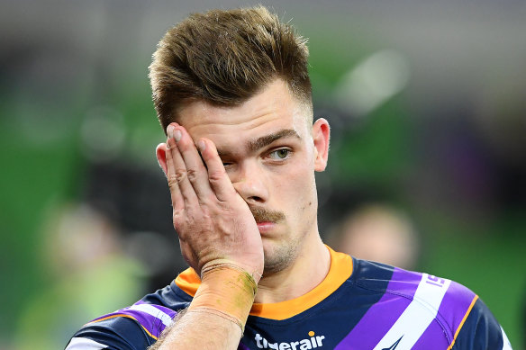 A dejected Ryan Papenhuyzen of the Melbourne Storm after they lost to the Canberra Raiders.