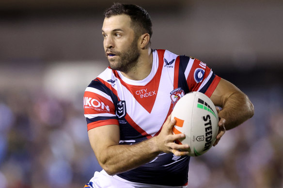 Rooster James Tedesco looks to pass the ball. He studied teaching at the  Australian Catholic University as his professional football career unfolded.