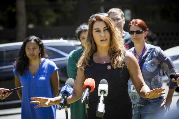 Lidia Thorpe outside the Park Hotel in Carlton on Thursday.