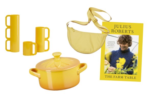 ’Max” mug; “Sunflower” casserole; “Round” shoulder bag; The Farm Table by Julius Roberts.