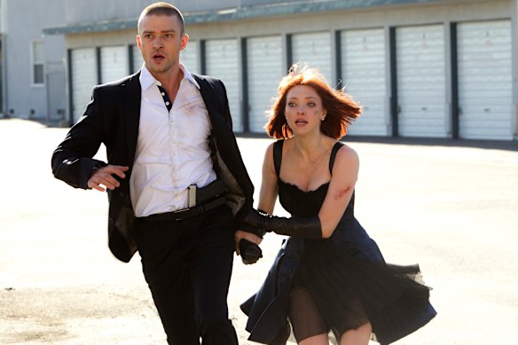 Justin Timberlake and Amanda Seyfried in a scene from the 2011 dystopian movie In Time.