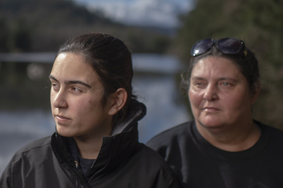 Gundungurra traditional owners Kazan Brown (right) and her daughter Taylor Clarke, on land that would be inundated by floodwater at Burnt Flat by the raising of the Warragamba Dam wall. 