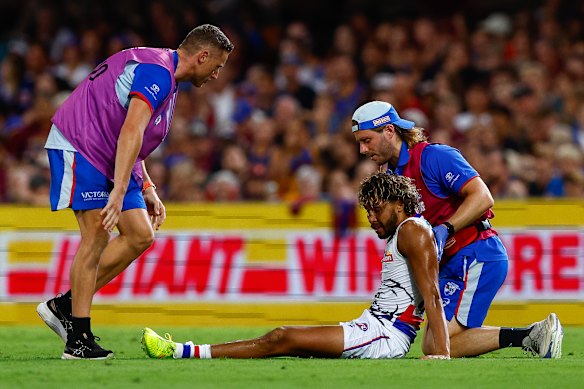 Big blow: Arthur Jones was concussed after an incident with Harris Andrews on Saturday night.