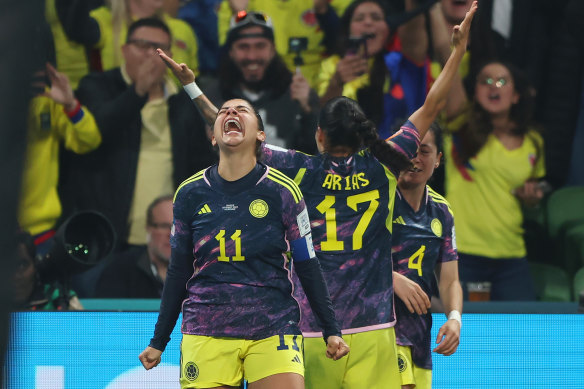 Joyous feeling: Catalina Usme of Colombia got on the scoreboard.