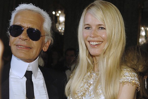 Karl Lagerfeld and Claudia Schiffer during Marie Claire’s IV Fashion Prizes Party in 2006 in Madrid.