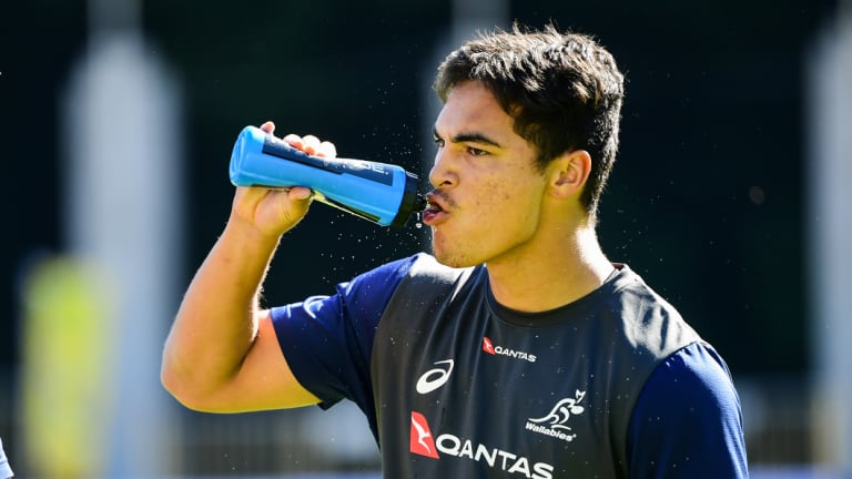 Young pup: Jordan Petaia at Wallabies training. 