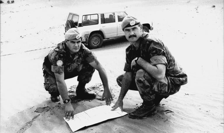 Corporal Greg Scanlon and Sergeant Paul Goodridge were part of a 40-strong Australian Army contingent that provided communications to nearly 3000 UN soldiers from over 30 countries in Western Sahara in 1991.