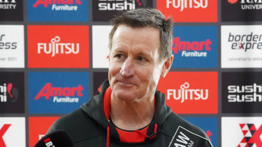 Essendon coach John Worsfold speaks to the media ahead of training on Wednesday.