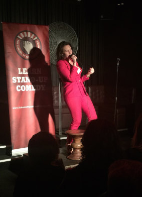 Zoe McGrath a barrister by day, performing at the Imperial Hotel, Prahran, in June 2017, as part of a comedy course.