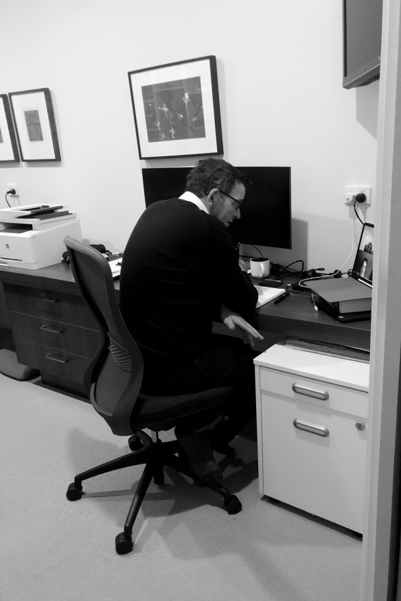 Andrews’ wife Catherine tweeted this image of her husband working from home during the pandemic, writing alongside it: “This man does not stop,” accompanied by loveheart emojis. 