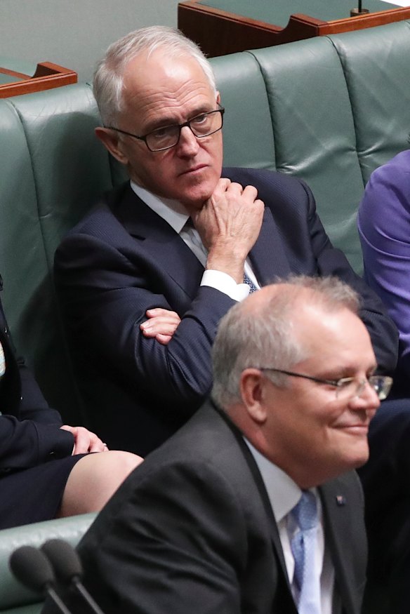 Malcolm Turnbull and Treasurer Scott Morrison during a division on Thursday.