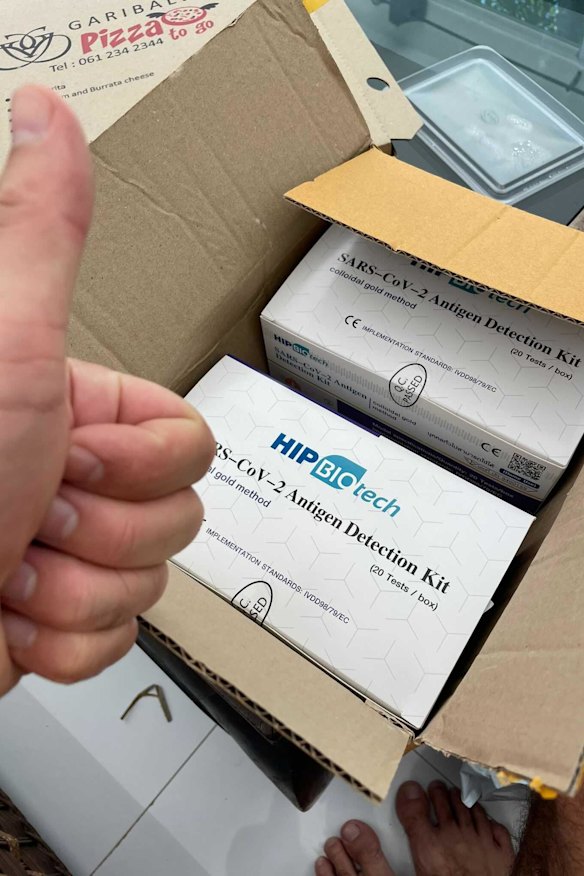 These rapid tests are on their way to Melbourne man Rod Harris, currently undergoing chemo, from a friend in Thailand.