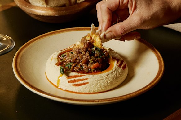 Hummus topped with Fraser Isle spanner crab and Mooloolaba prawns.