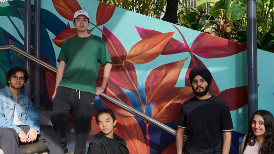Andrew Suryanto (centre) and leaders of UNSW Artificial Intelligence Society Tarushi Nandwani, Rahul Markasserithodi, Jack Ma and Ishmanbir Singh.