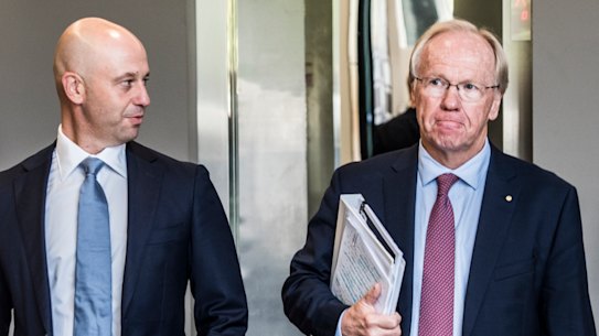 Big call: Todd Greenberg and Peter Beattie at League Central on Thursday.