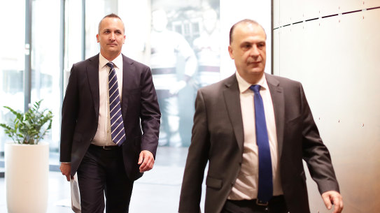 Andrew Abdo with Peter V'landys after being unveiled as NRL CEO earlier this month.