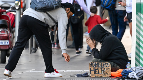 Rough sleepers in Melbourne city on Tuesday.