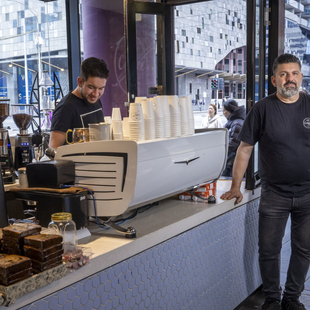 Tony Badawi inside his Spencer Street cafe, Coffee Rush.