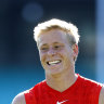 Isaac Heeney at training with the Swans this week.