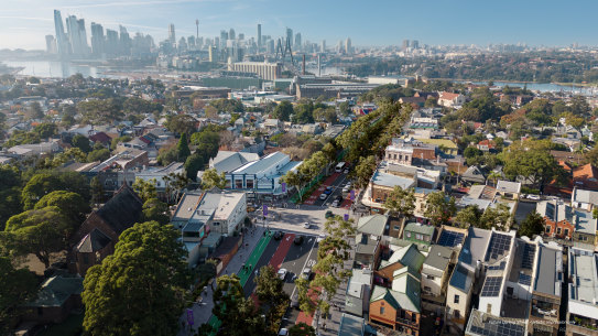 An artist’s impression of the council vision or Victoria Road, looking south-east toward the Sydney CBD.