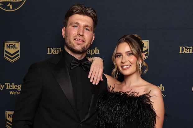 Jai Arrow of the South Sydney Rabbitohs and Berina Colakovic arrive ahead of the 2026 Dally M Awards at The Cutaway, Barangaroo on September 30, 2026 in Sydney, Australia.