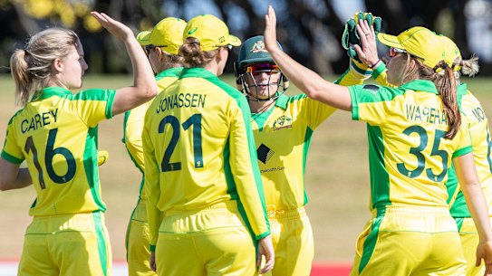 Australia celebrate during their win on Sunday.