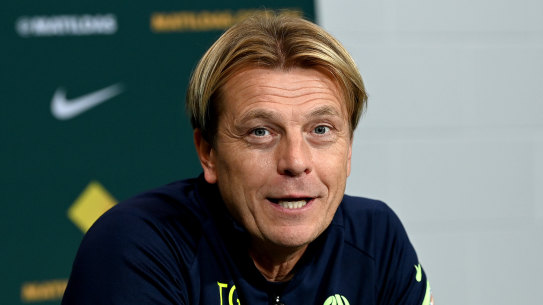 Tony Gustavsson speaks to the media in Brisbane ahead of Australia’s clash with Canada.