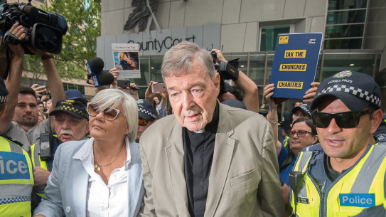 Cardinal George Pell leaving the County Court where was found guilty of historic sexual offenses.