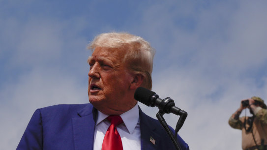 Donald Trump speaks during a campaign rally at North Carolina Aviation Museum.