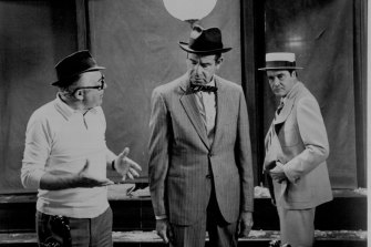 Billy Wilder (left) directs Walter Matthau and Jack Lemmon in <i>The Front Page<i/>.  
