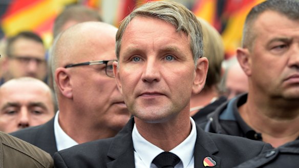 Bjoern Hoecker, leader of the AfD in Thuringia state, in a march in Chemnitz.