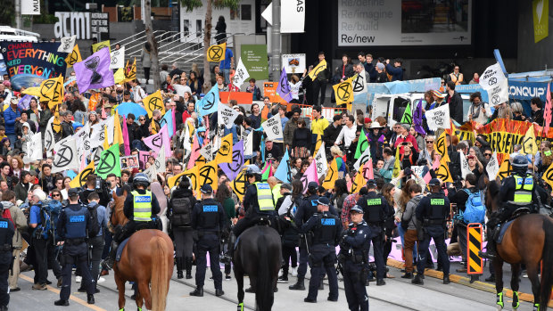 Extinction Rebellion protesters in Melbourne. 