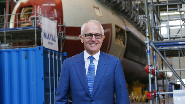 Malcolm Turnbull visits the Cherbourg shipyard as prime minister.