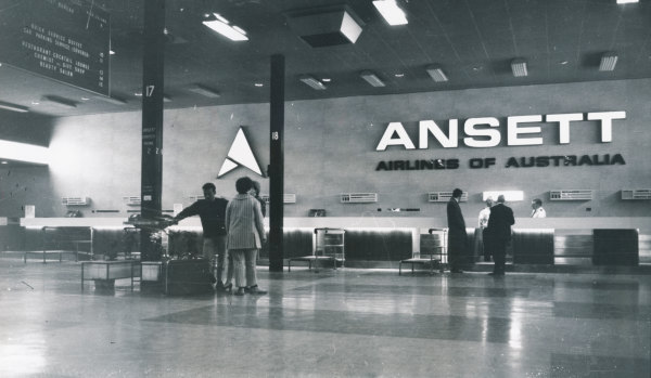 The Ansett section of the passenger terminal at Essendon Airport in 1969.