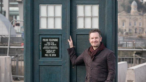 Wibbly, wobbly, timey, wimey: 
Australian screenwriter Pete McTighe with Doctor Who's iconic Tardis.