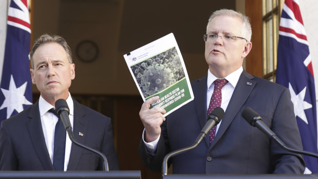 Minister for Health Greg Hunt and Prime Minister Scott Morrison.